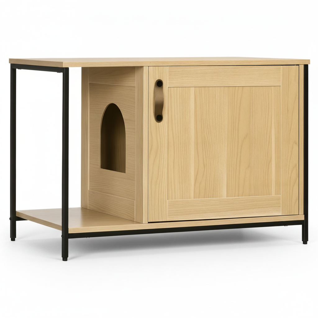 Meuble cache-litière pour chat bois clair