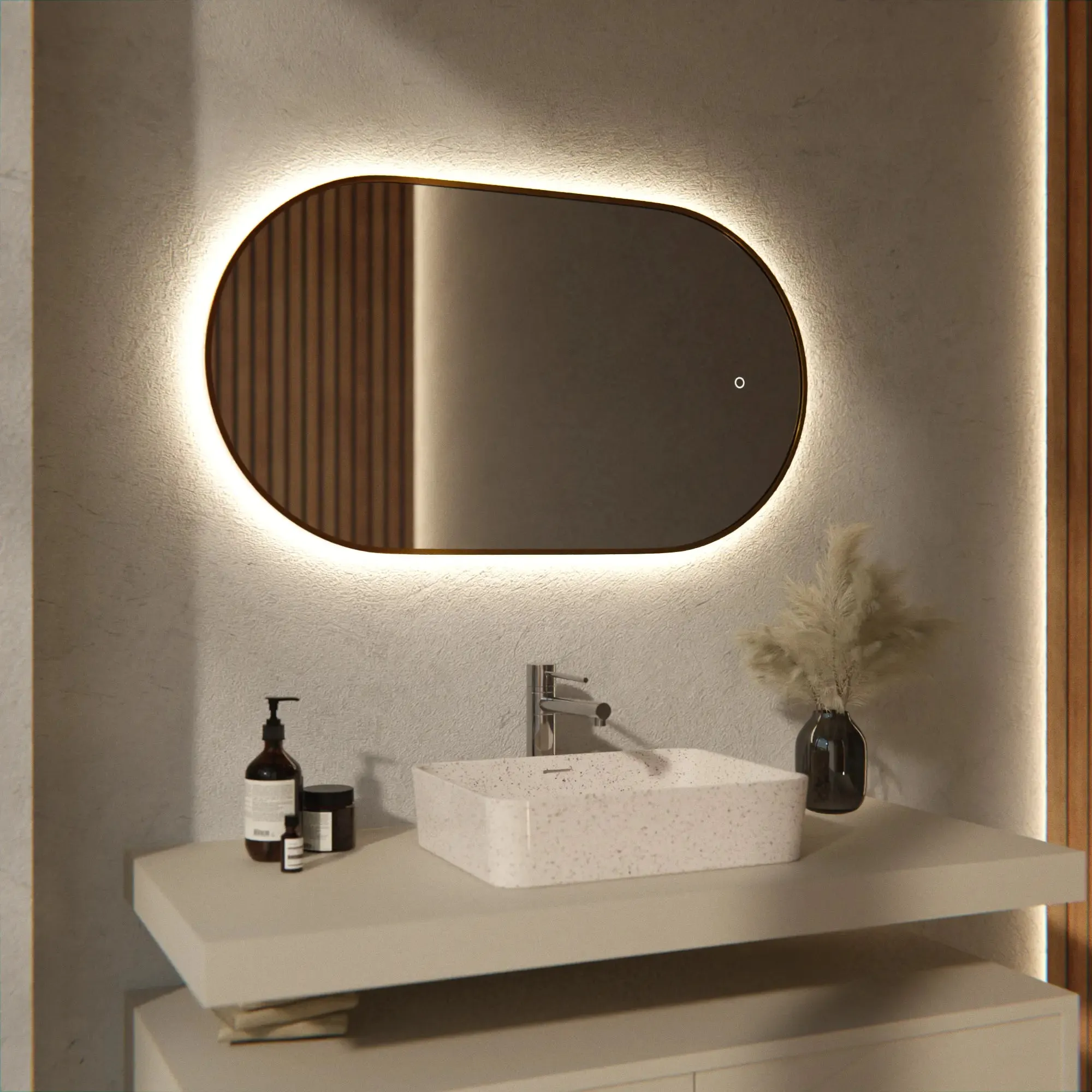 Miroir de salle de bain ovale doré 90x50cm