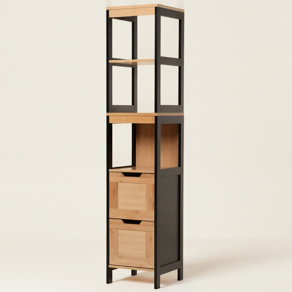 Colonne de salle de bain en bambou noir 144 cm