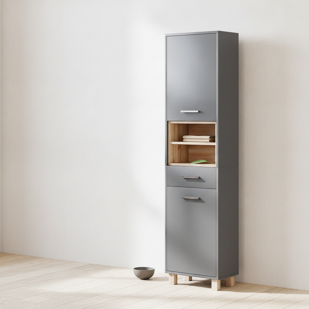 Colonne de salle de bain grise multi-rangements