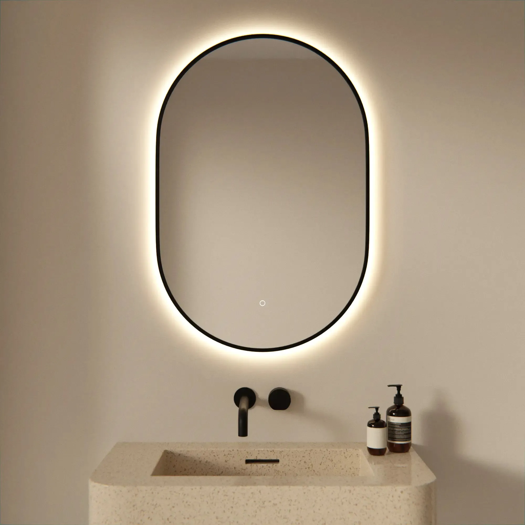 Miroir de salle de bain cadre noir 90x60cm