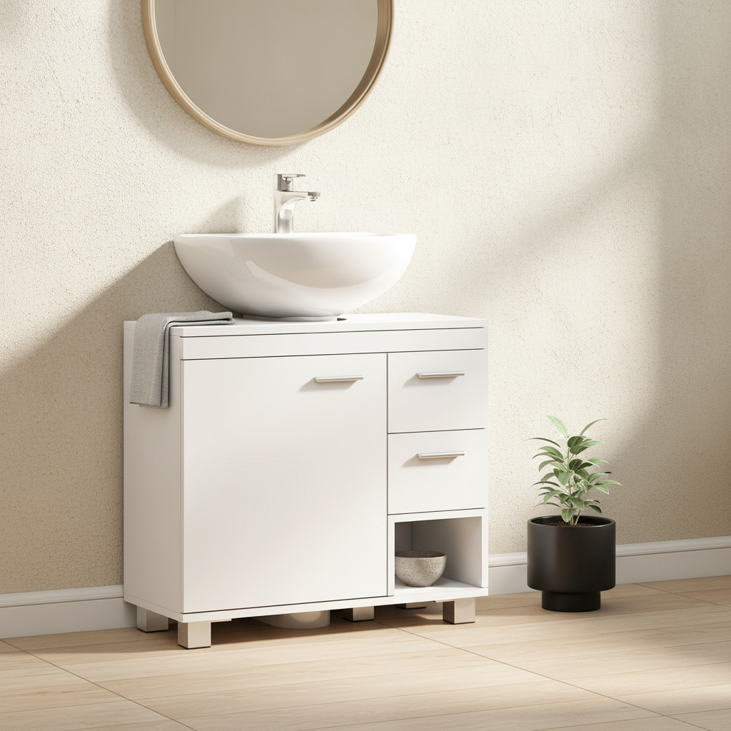 Meuble sous-lavabo blanc 3 tiroirs 70x30x64 cm