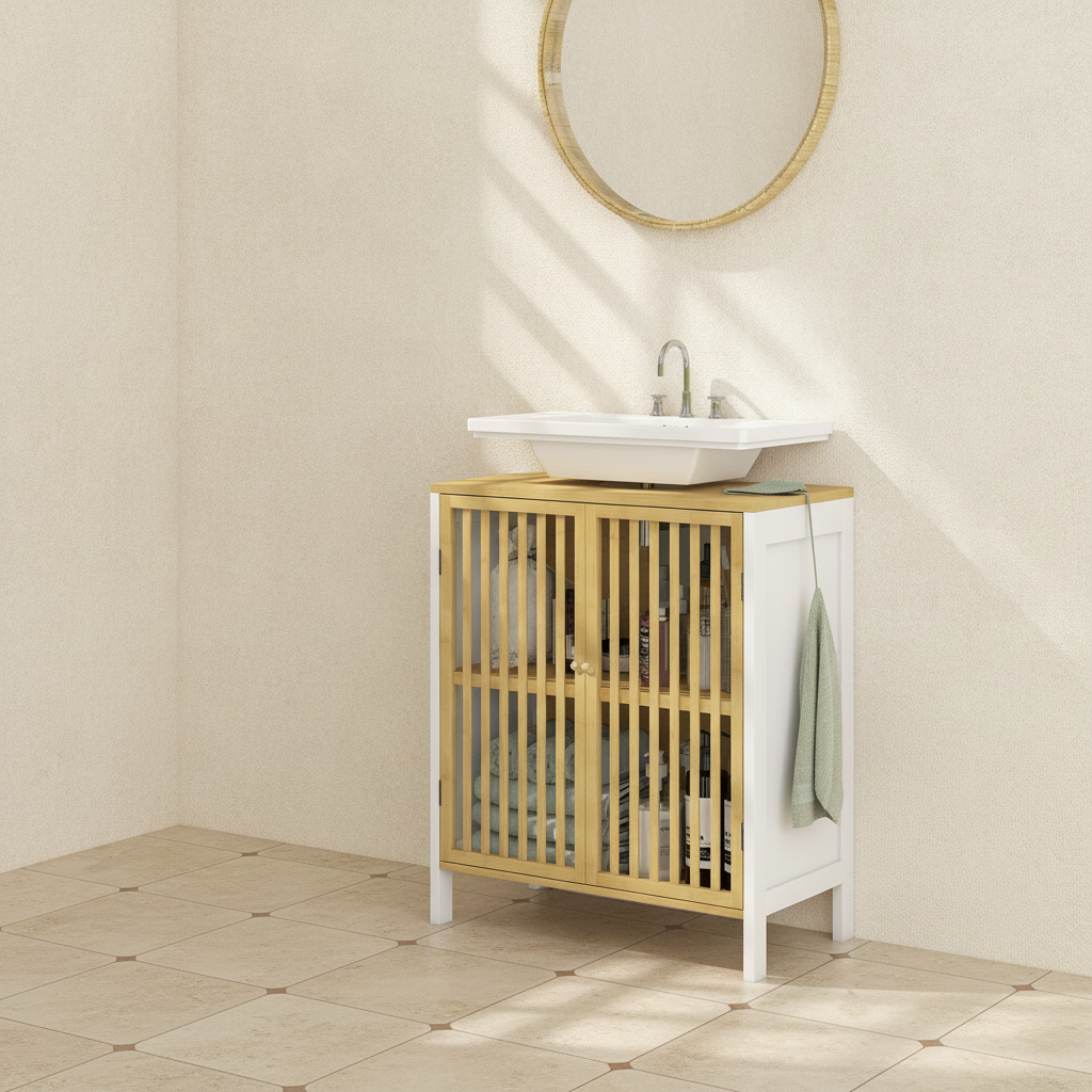 Meuble sous-lavabo en bambou latté