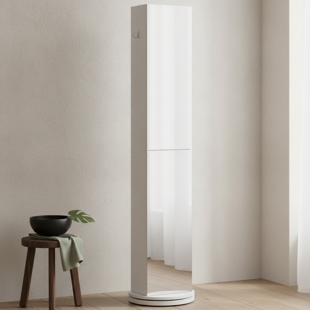Colonne de salle de bain pivotante avec miroir 6 étagères
