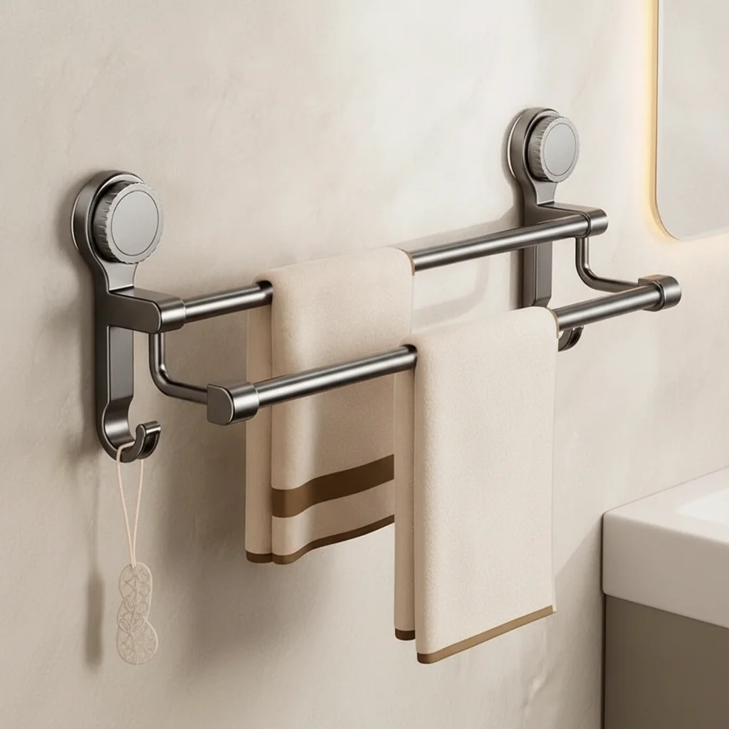 Porte-serviette mural sans perçage 2 niveaux