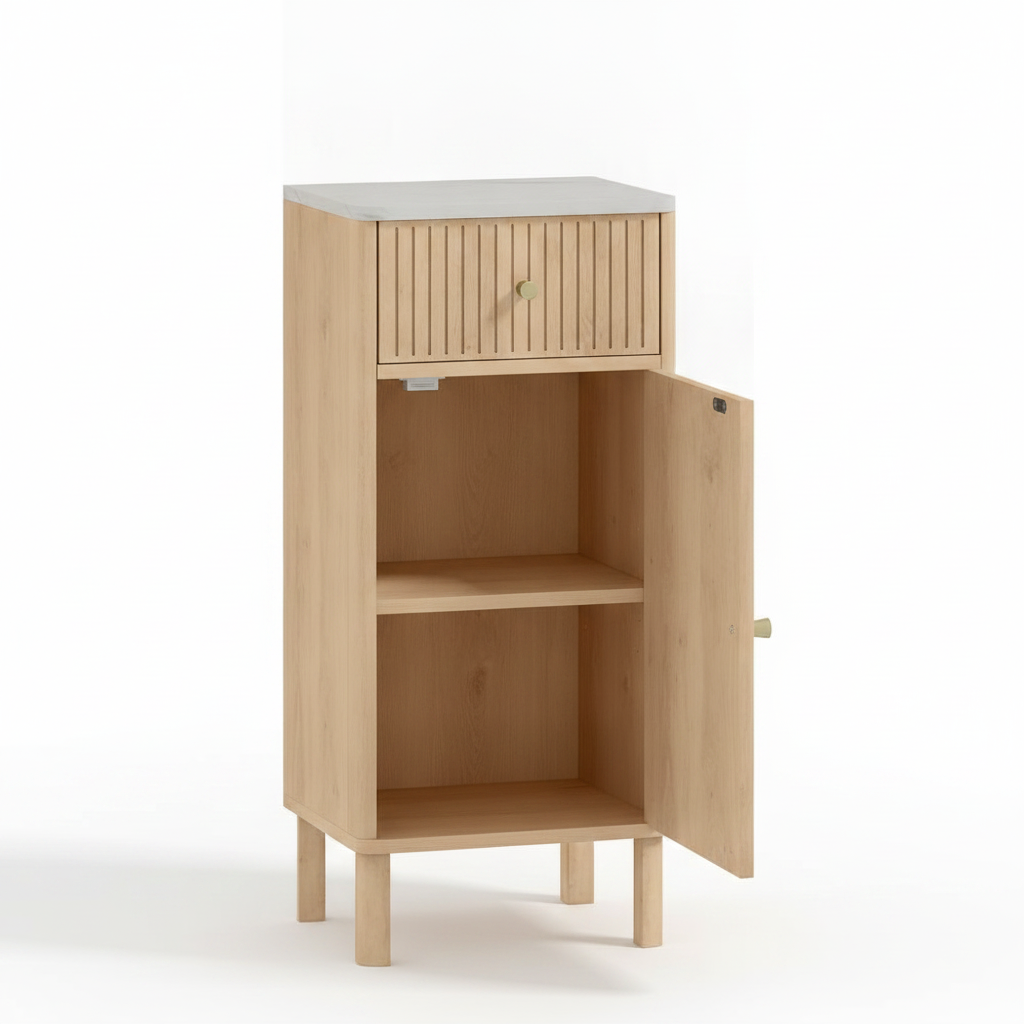 Meuble de rangement salle de bain à porte rainurée