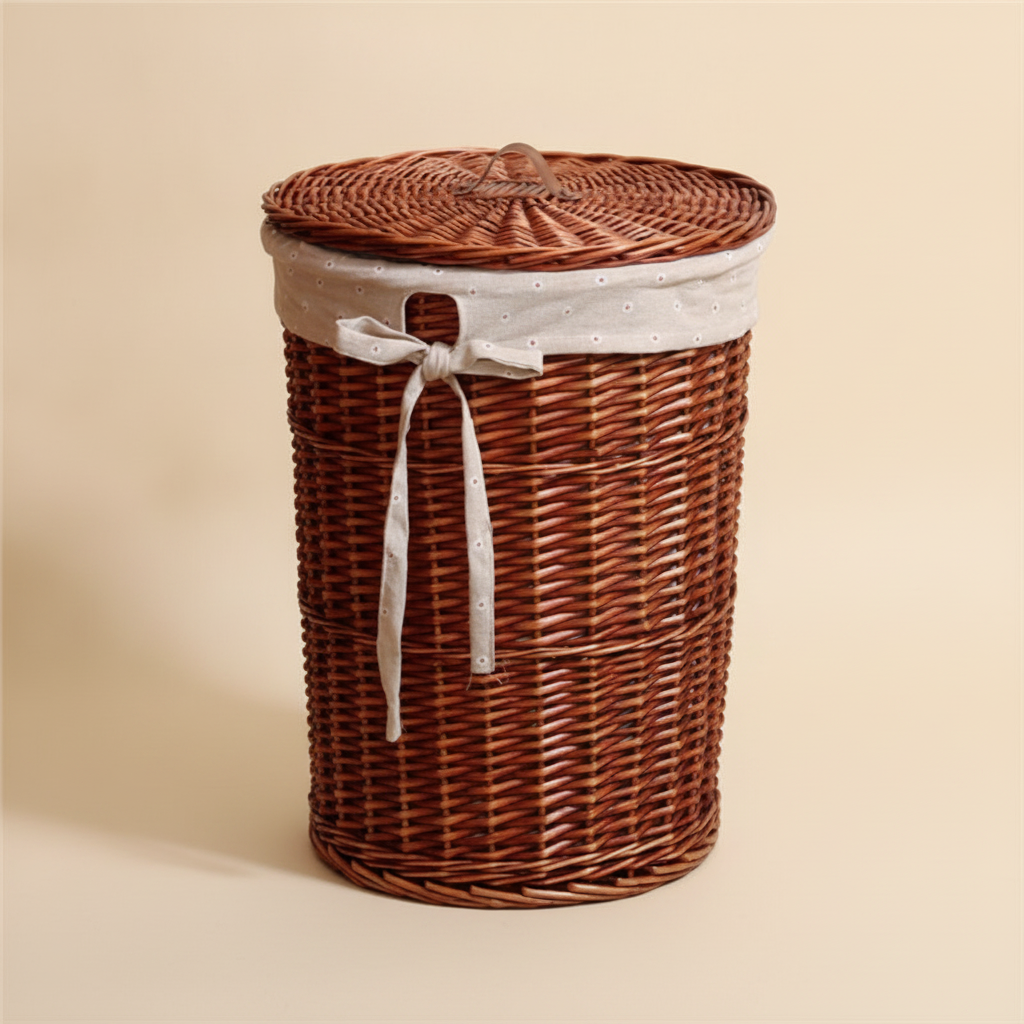 Panier à linge en rotin avec couvercle
