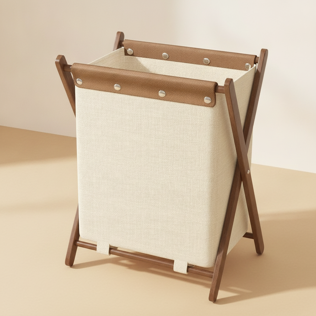Panier à linge pliable en bois massif