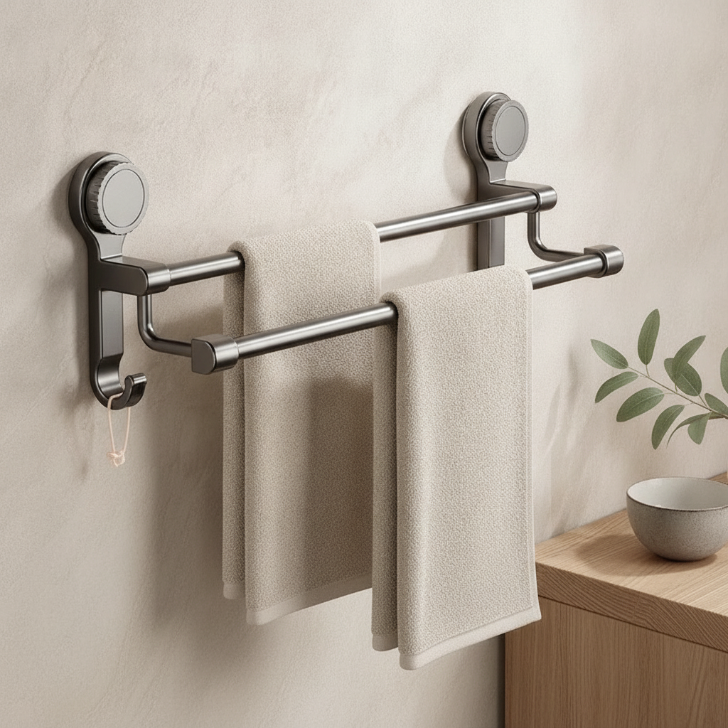 Porte-serviette mural sans perçage 2 niveaux
