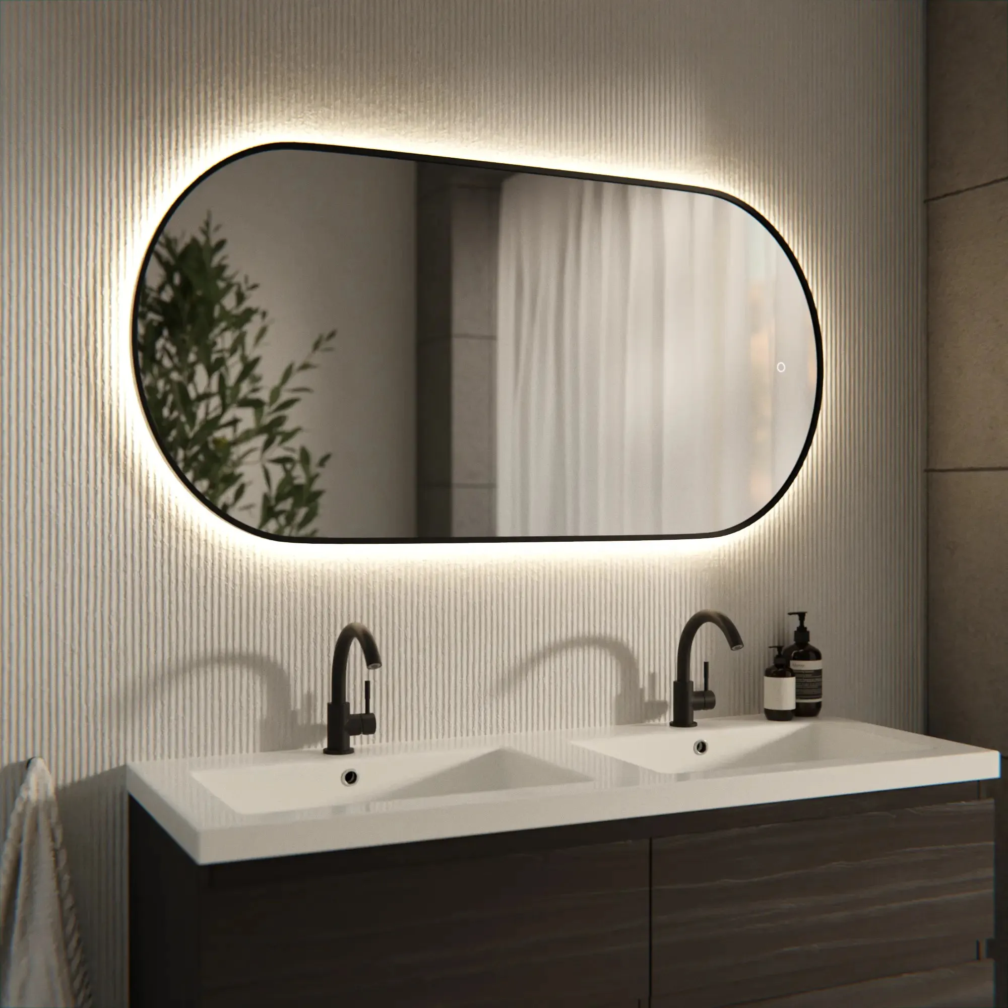 Miroir de salle de bain ovale 120x60cm noir