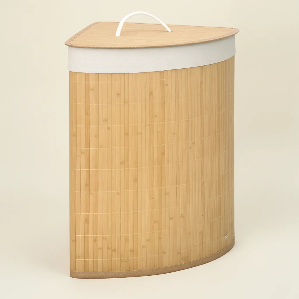 Panier à linge d'angle en bambou 55L