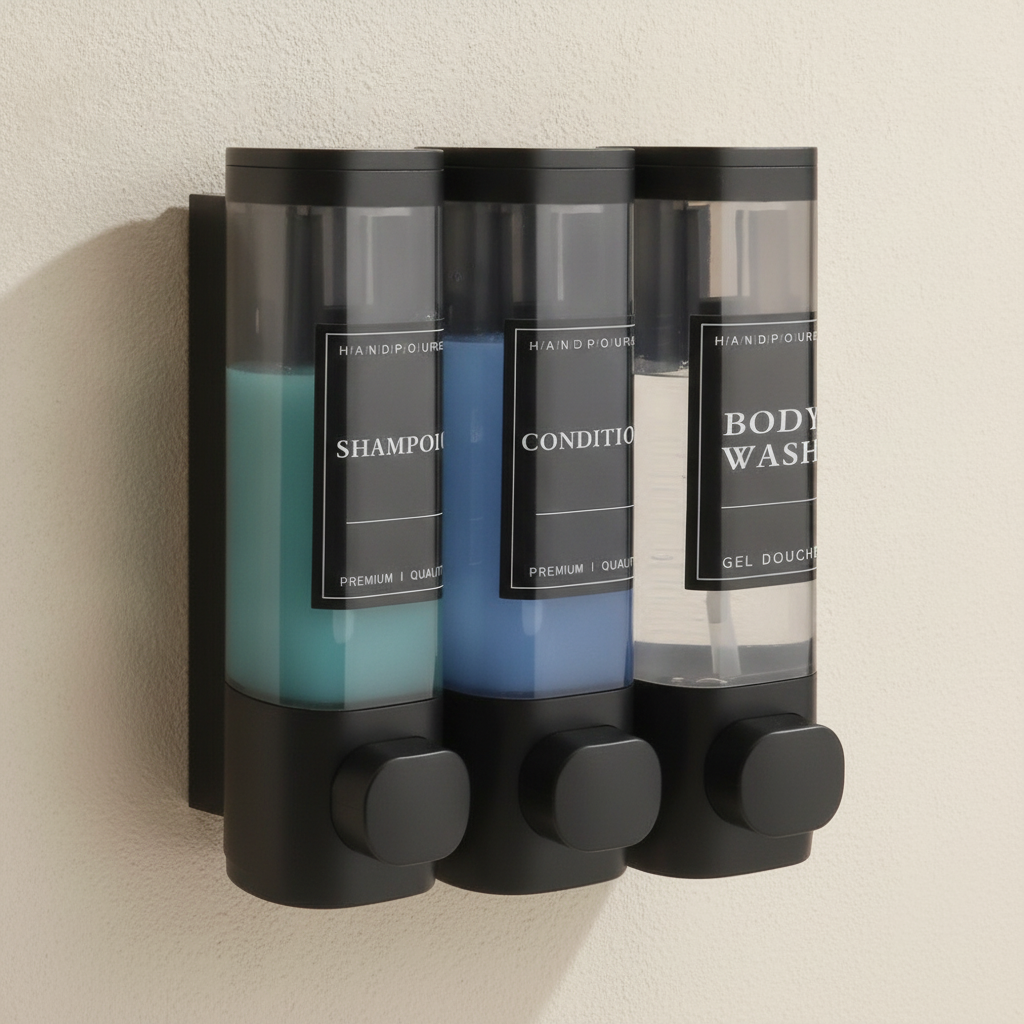 Distributeur de savon mural 3 compartiments noir