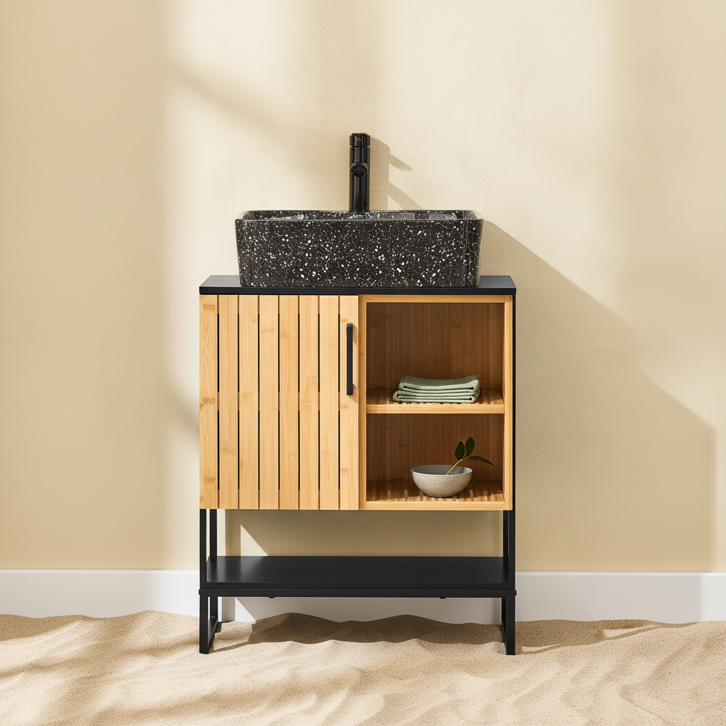 Meuble sous-lavabo en bambou 60 cm