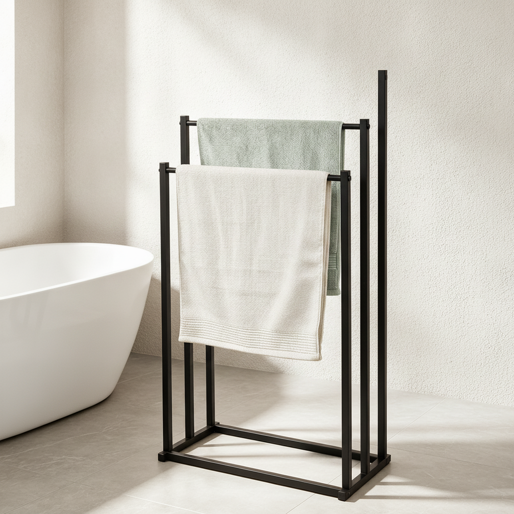 Porte-serviettes sur pied 3 niveaux en acier