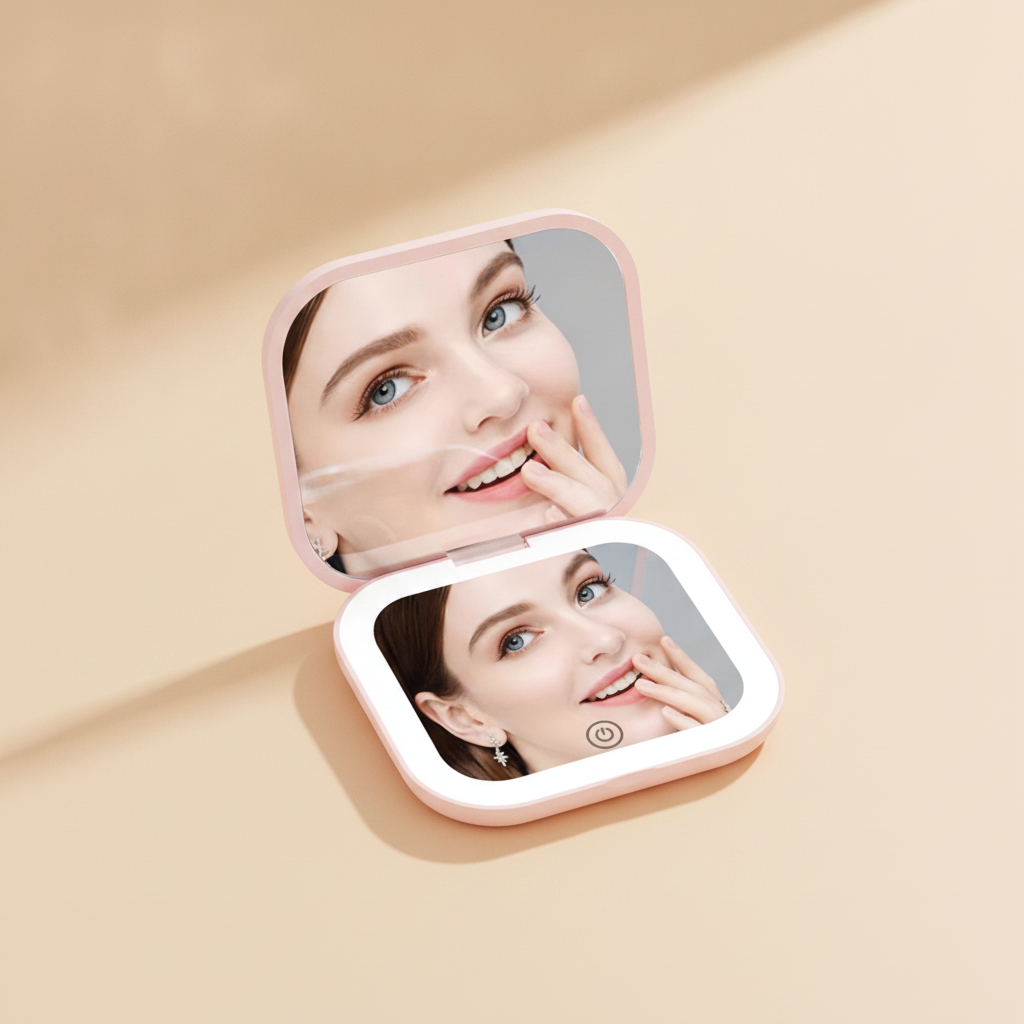 Miroir de poche lumineux grossissant 2X