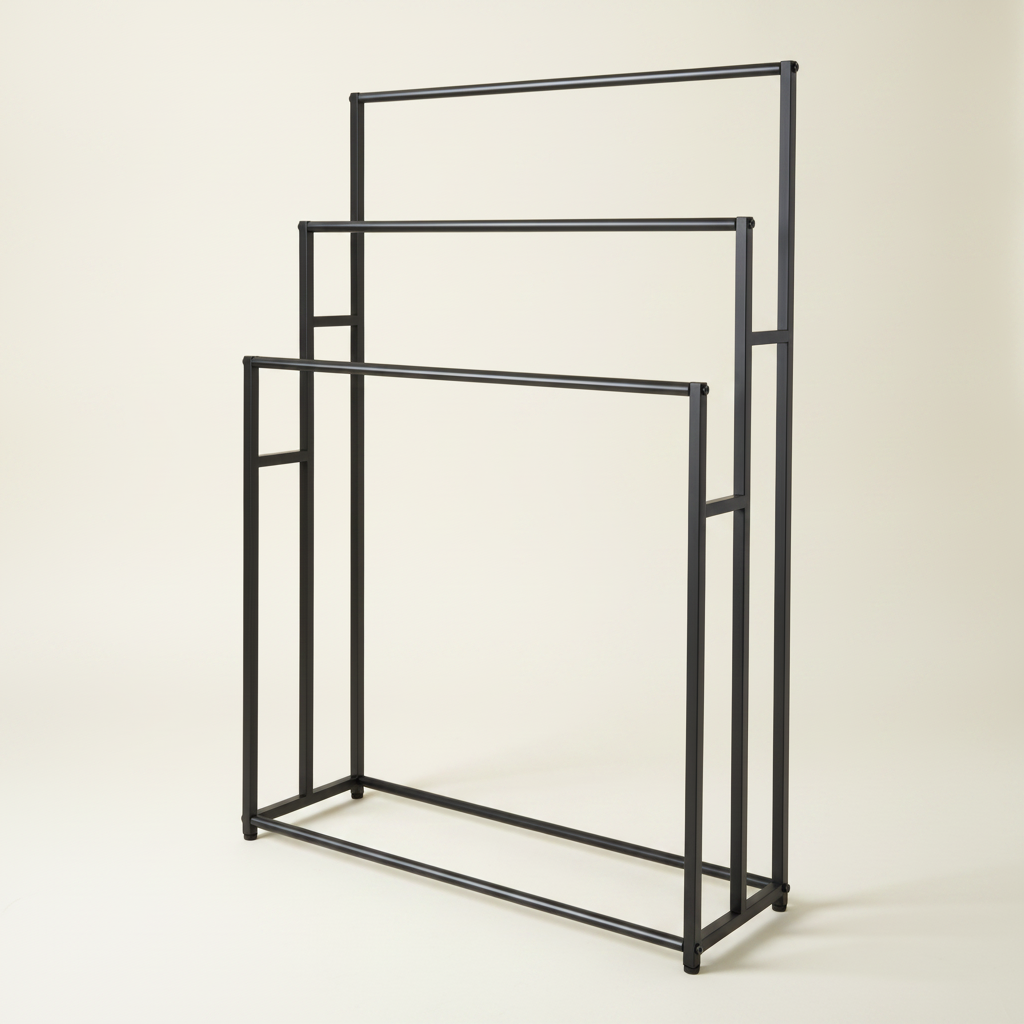 Porte-serviettes sur pied 3 niveaux métal noir