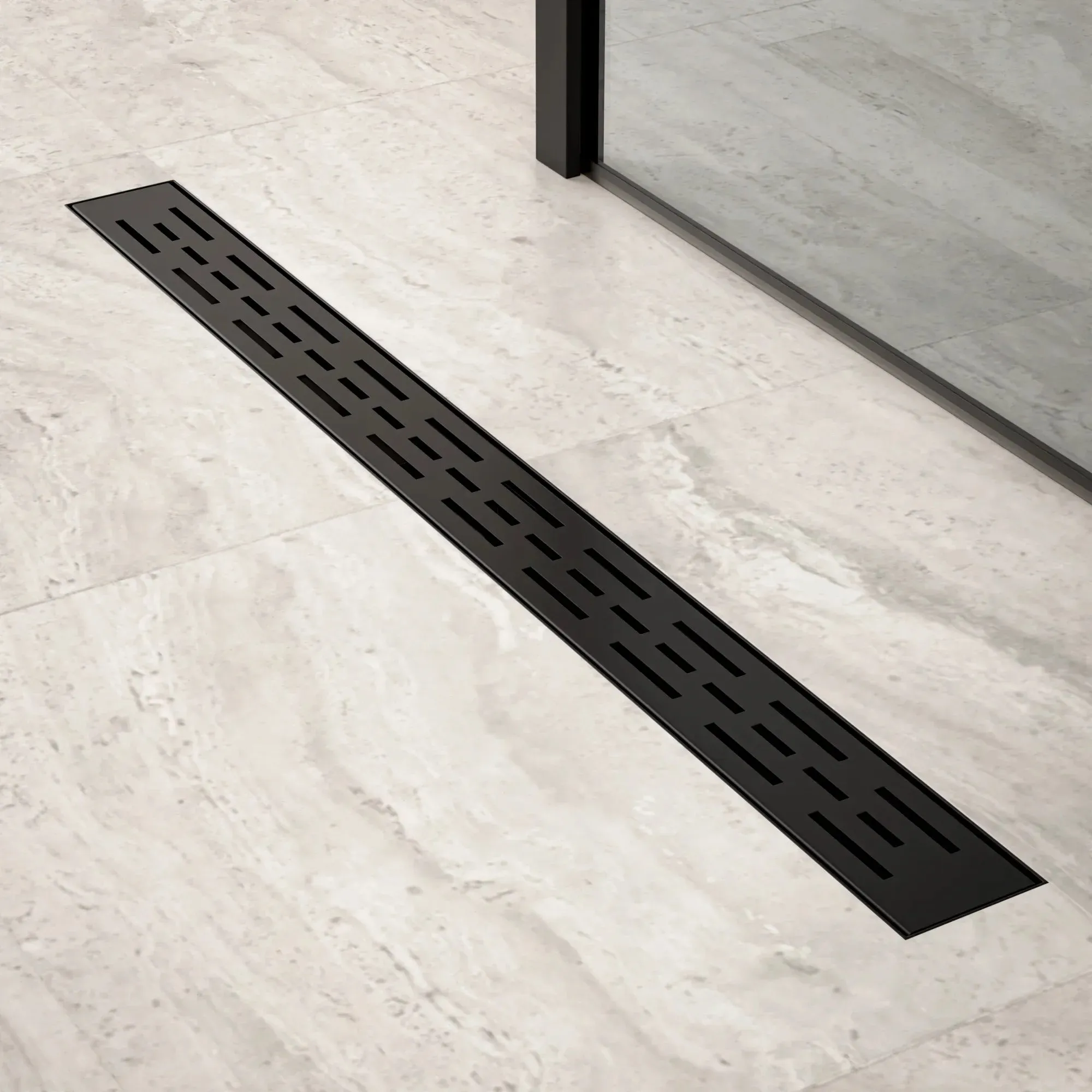 Caniveau de douche – 80 cm – Noir mat – Grille standard – Acier inoxydable – avec bride