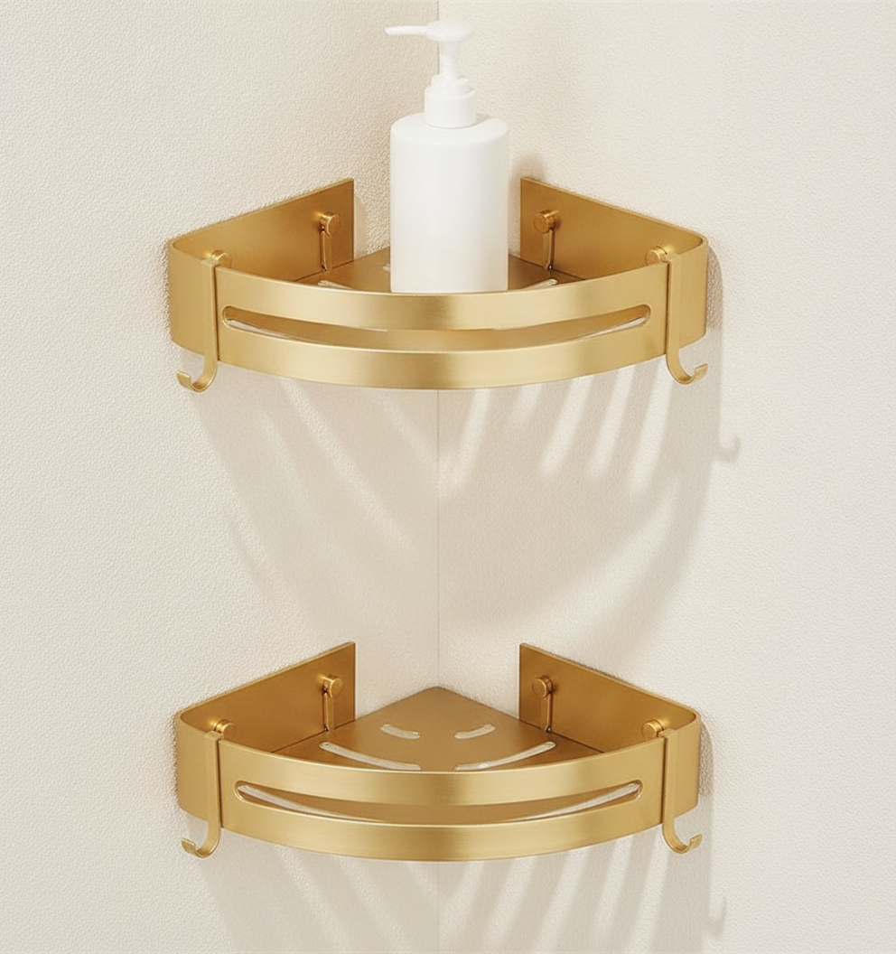 Étagère d'angle de douche en aluminium doré
