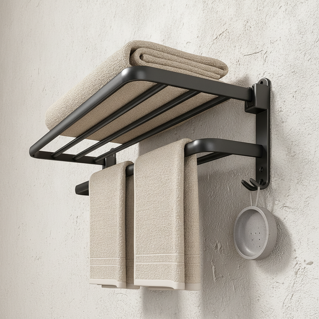 Porte-serviette mural pliable noir mat