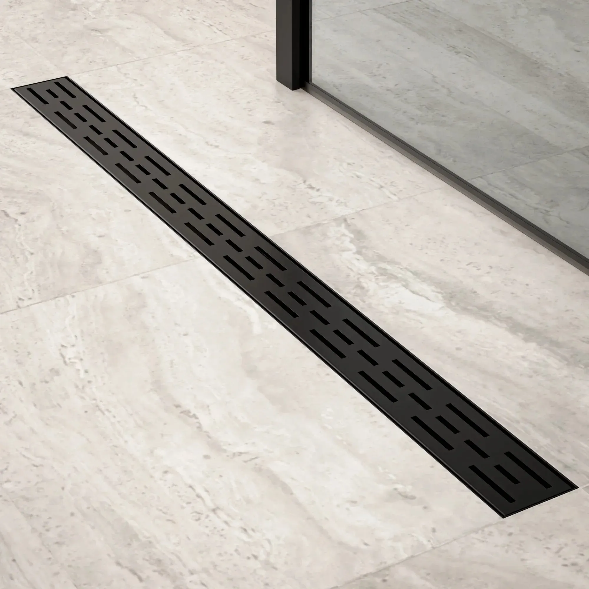 Caniveau de douche – 90 cm – Noir mat – Grille standard – Acier inoxydable – avec bride