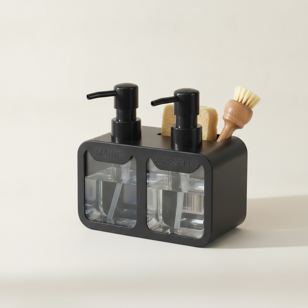 Distributeur de savon double avec porte-éponge
