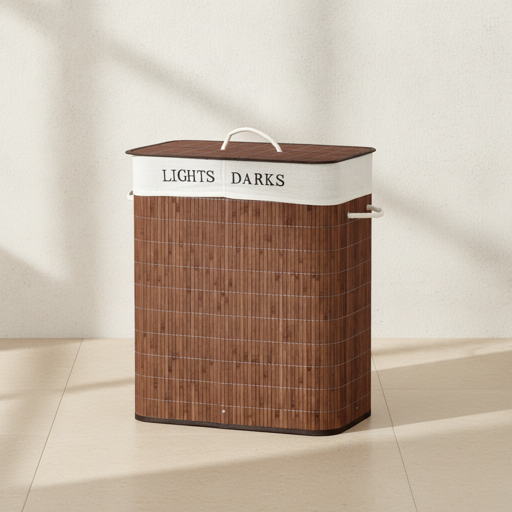 Panier à linge 2 bacs en bambou 100L