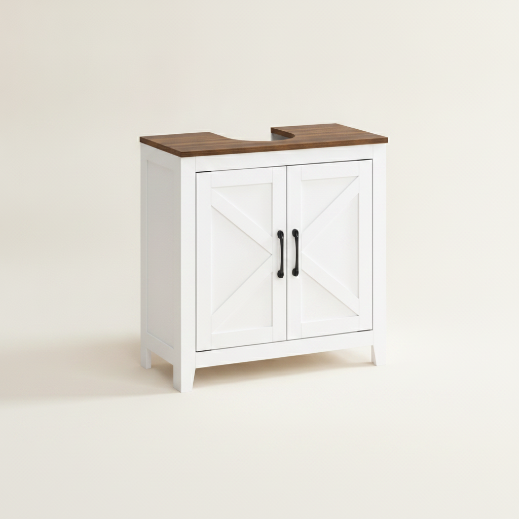 Meuble sous-lavabo blanc à étagère réglable